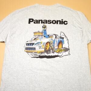 Vintage Panasonic Racing Team Crew T Shirt Mens Grey XL Cartoon Graphic Double